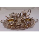 Cooper Brothers four piece tea and coffee set compressed cylindrical form with shell and scroll