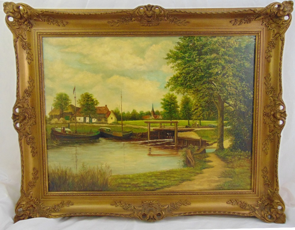 A Vermeulen framed oil on canvas of a Dutch landscape, signed bottom right, 60 x 80cm