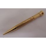 Sampson Morden 9ct gold engine turned propelling pencil, approx total weight 15.6g