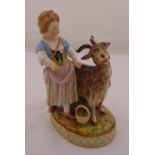Meissen 19th century figural group of a girl with a goat on naturalistic oval base, marks to the
