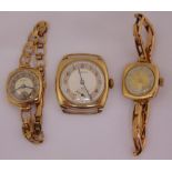 Vertex 9ct wristwatch and two 9ct yellow gold wristwatches on 9ct yellow gold bracelets, approx