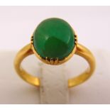 Gold and cabochon jade ring, tested 21ct, approx total weight 6.1g