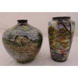 Two Cobridge Stoneware vases decorated with landscape scenes, marks to the bases, 24.5cm and 25cm (