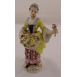 Meissen figurine of a flower seller from the series the Cries of Paris, marks to the base, 14cm (h)