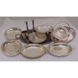 A quantity of silver plate to include entr‚e dishes, a tray, fruit dishes and candlesticks