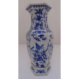 A Chinese blue and white hexagonal vase, decorated with children playing in a garden, six