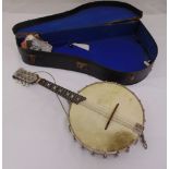 The Popular mandolin banjo retailed by Clifford Essex and Son label to back, in original fitted