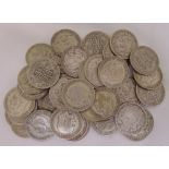 A quantity of half crowns 1920-1951 approx 44 coins, approx total weight 607g