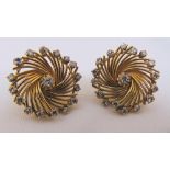 A pair of yellow gold earrings set with diamonds, tested 18ct, approx total weight 13.3g