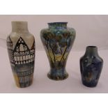 Three Cobridge Stoneware vases of various form and style, marks to the bases, 27cm, 26.5cm and 17cm