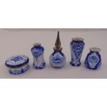 Five William Moorcroft enamelware to include three vases, a bowl and a perfume bottle,12.5cm (h)