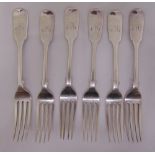 A set of six Victorian fiddle pattern dessert forks, London 1846, approx total weight 312g