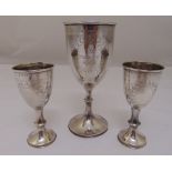 Three silver hallmarked Kiddush cups of goblet form, approx total weight 276g