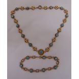 Gold and blue zircon necklace and matching bracelet mounted in 9ct gold, approx total weight 35.9g