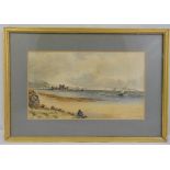 J White framed and glazed watercolour of a beach and seascape, signed and dated 1901 bottom left, 18