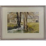 Roy Mason framed and glazed watercolour of a house by a river, signed bottom right, 35 x 53cm