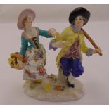 Meissen figural group of children dancing on oval naturalistic base, marks to the base, 10.5cm (h)
