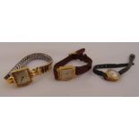 Three ladies gold wristwatches two 18ct and one 9ct