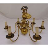 A brass six branch chandelier in 17th century style, 37 x 54cm