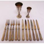 A quantity of silver to include two hallmarked Kiddush cups and a set of six Kings pattern dessert