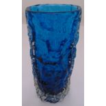 Whitefriars turquoise bark finish vase of tapering rectangular form, 19.5cm (h)