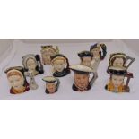 Ten Royal Doulton character Jugs to include Henry VIII D 6642, Catherine of Aragon D 6643, Anne