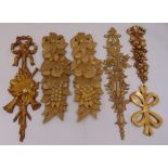 Six carved gilded wooden wall appliqu‚s of various form and shape (6)