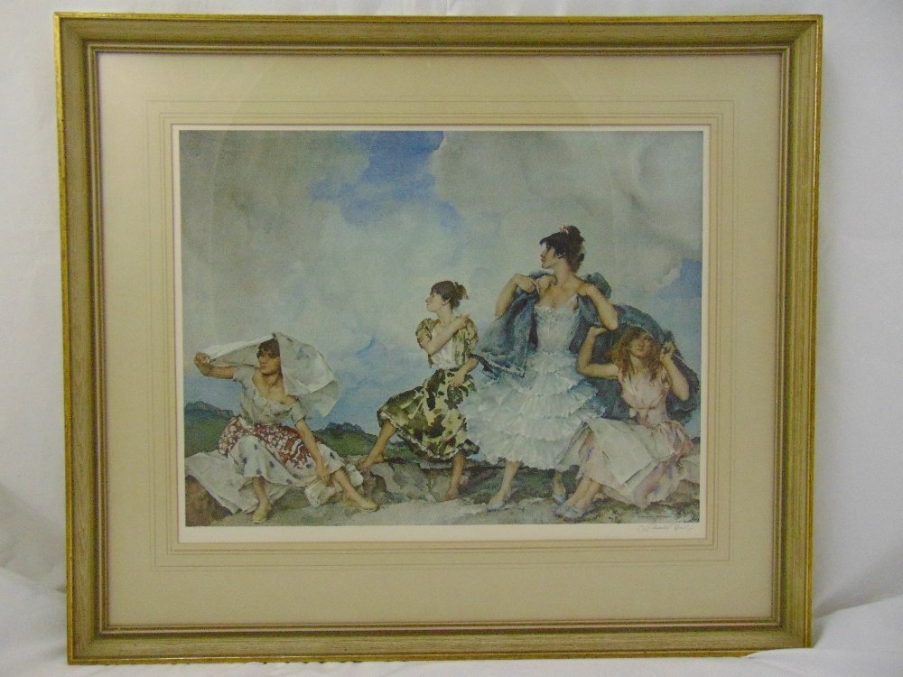 William Russell Flint framed and glazed lithograph of The Shower, signed bottom right, blind stamped