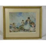 William Russell Flint framed and glazed lithograph of The Shower, signed bottom right, blind stamped