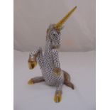 A Herend large hand painted figurine of a unicorn, marks to the base, 37cm (h)