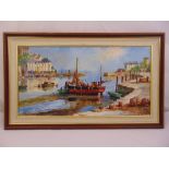 Terry Burke framed oil on canvas of Brixham Harbour, signed bottom left, 40.5 x 76.5cm ARR applies