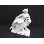 A Parianware figurine of Diana and a lion on raised rectangular base, 29 x 25 x 11cm