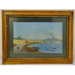 A pair of framed glazed Neapolitan gouache paintings circa 1830 Napoli da Posillipo and Villa