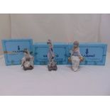 Three Lladro figurines 1449, 1450 and 5327 figures of ladies all in original packaging, tallest 24.