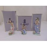 Three Lladro figurines 1478, 1479 and 1480 Hawaiian woman all in original packaging, tallest 23.