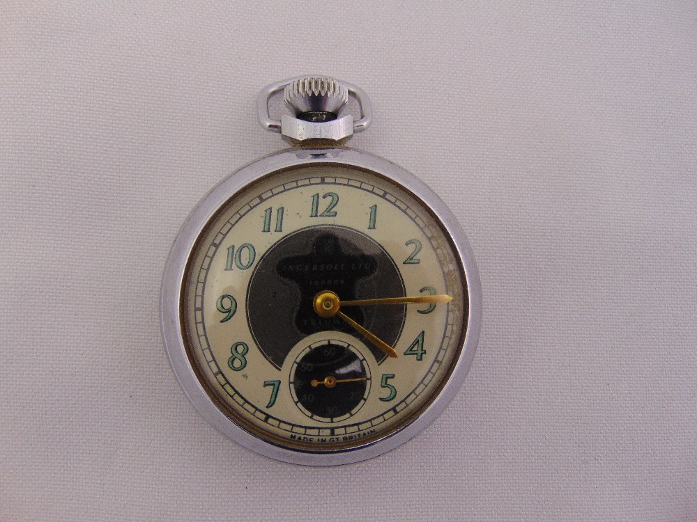 Ingersol chrome pocket watch with subsidiary seconds dial