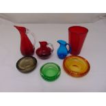 A quantity of Whitefrairs glass vases, jugs and bowls of various form and colours, tallest 18cm (