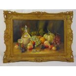 Hilda Frances Borton framed still life of fruit and wine, signed bottom, 41 x 61cm ARR applies