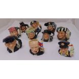 Ten Royal Doulton character jugs to include Winston Churchill D6907, Guy Fawkes D6861, Long John