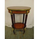 A French oval mahogany, kingwood parquetry and gilt metal occasional table on four cabriole legs, 77