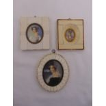 Three framed miniatures of aristocratic ladies in ivorine frames