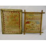 A framed and glazed 19th century sampler by Annie R Beaumont dated 1872 and Edith Ethel Bree 1876,