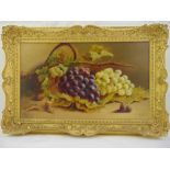 TJ George framed oil on canvas still life of grapes, signed bottom right, 29 x 49cm