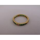 Yellow gold emerald and diamond eternity ring, gold tested 18ct, approx total weight 2.1g