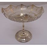 Mappin and Webb circular scroll pierced silver fruit stand on knopped stem and raised circular