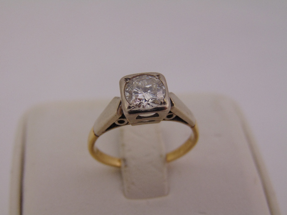 Platinum and yellow gold solitaire diamond ring, tested 18ct, approx total weight 3.4g
