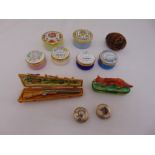 A quantity of enamel boxes to include Limoges and Crummles, two silver boxes and a egg shaped box (