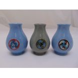 Three Moorcroft Flaminian miniature vases, marks to the bases, tallest 10cm (h)