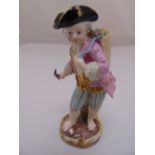 Meissen early 19th century figurine of a Gardener holding a knife and a basket of flowers,