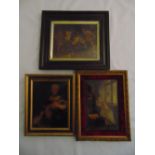 Three framed Victorian Crystoleums depicting interior scenes with Victorian figures